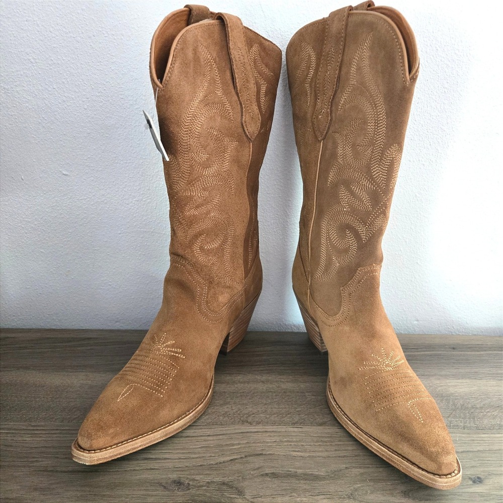 Buck & Brana Tessa Camel Suede Western Cowboy Boots Women 8 Handmade Mexico NWT - Picture 3 of 9